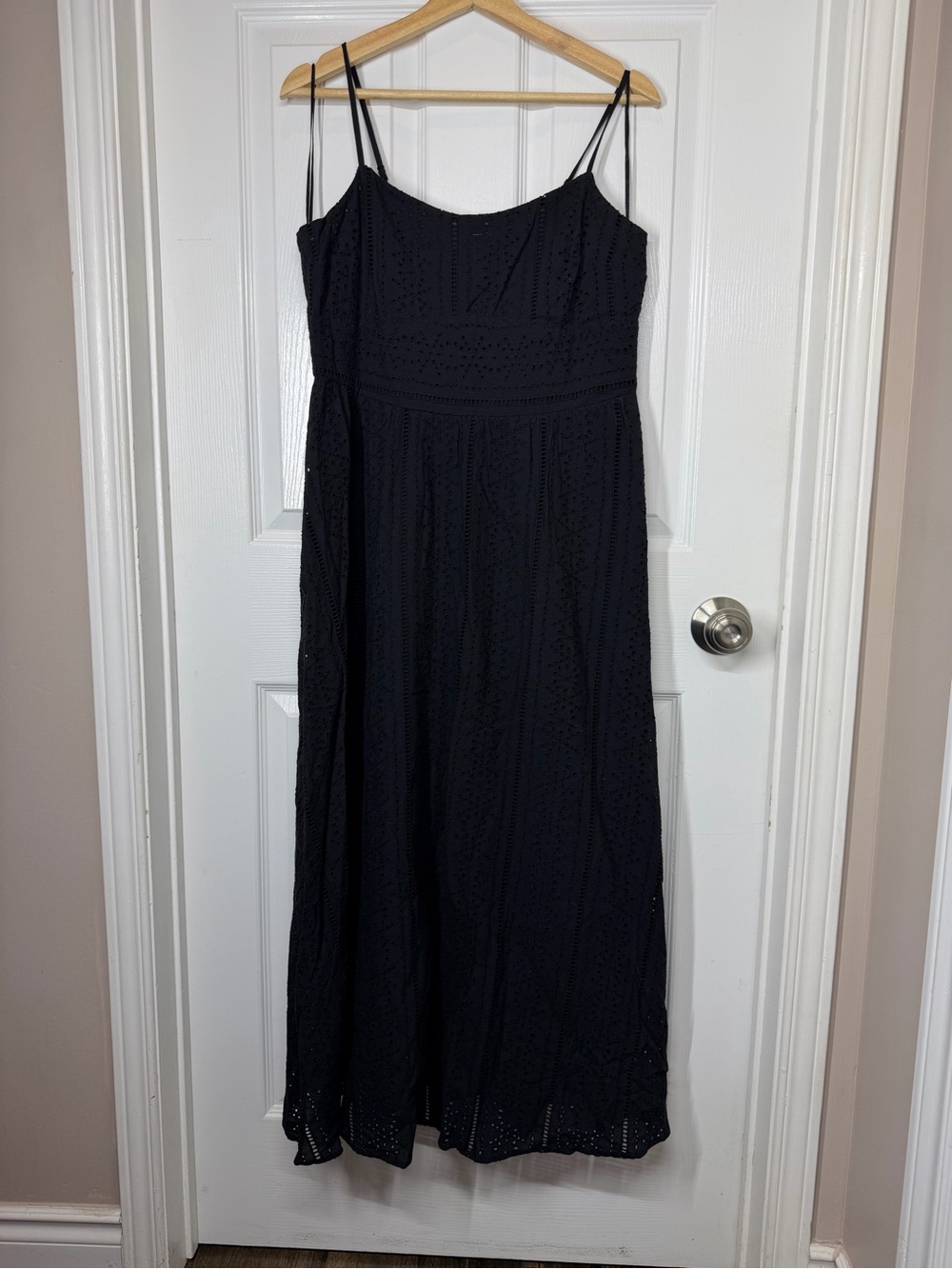 Black Eyelet Maxi Summer Boho Dress With Spaghetti Straps